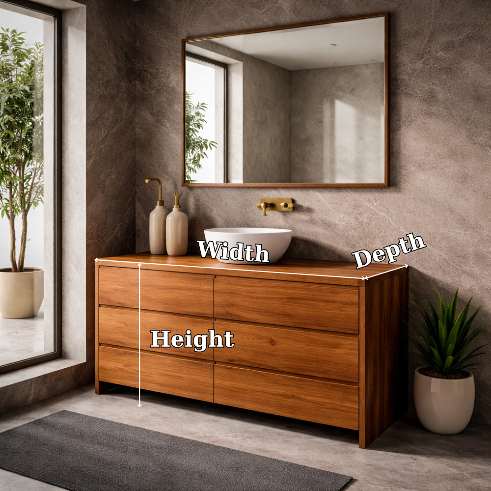 Solid Wood Bathroom Vanity Cabinet with 6 Drawers – Modern Walnut Bathroom Storage