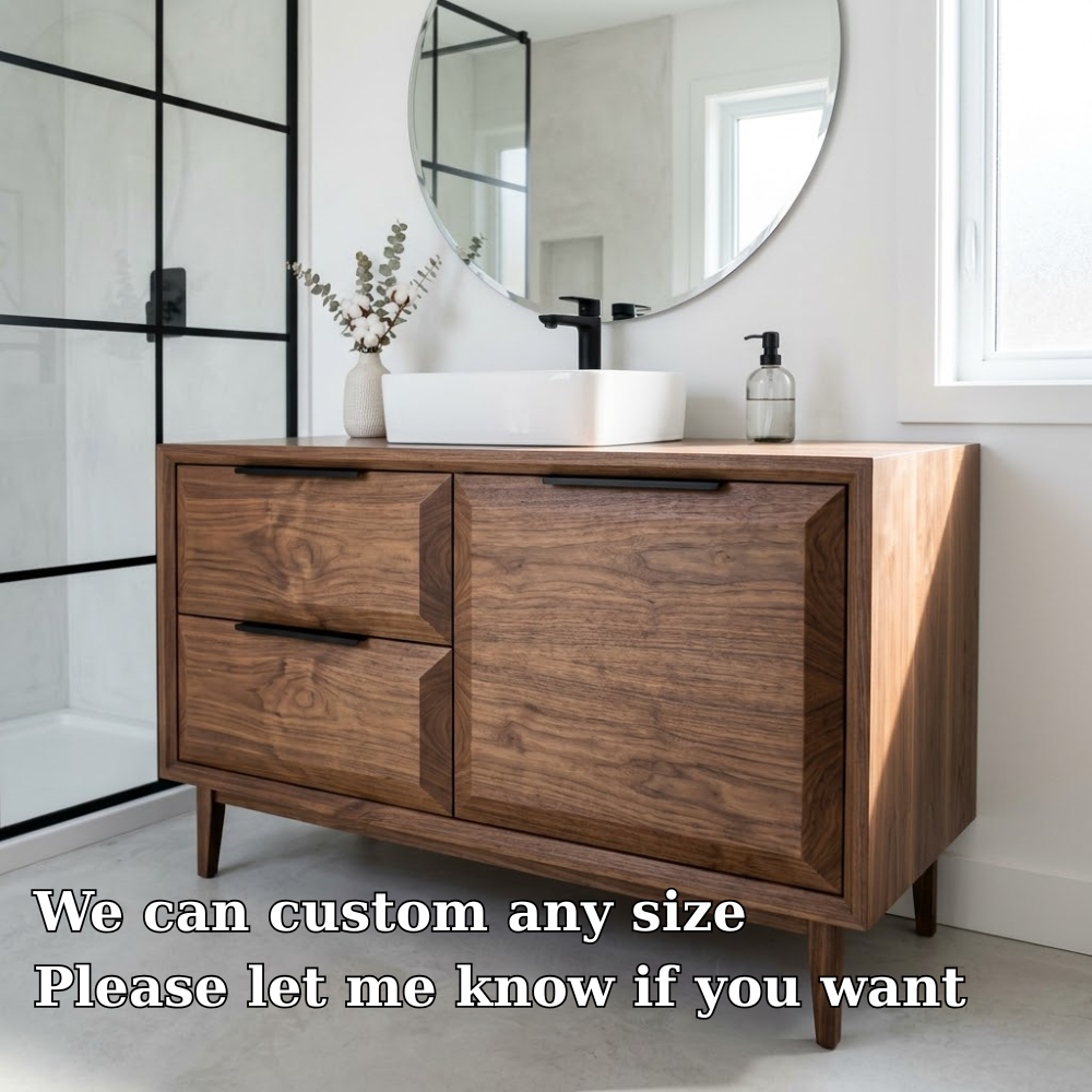 Solid Wood Bathroom Vanity with Drawer & Cabinet – Modern Minimal Base