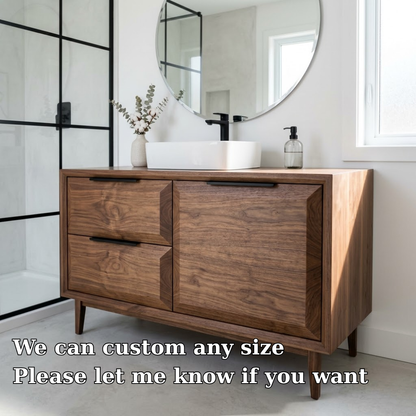 Solid Wood Bathroom Vanity with Drawer & Cabinet – Modern Minimal Base
