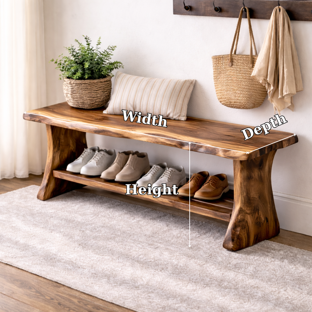 Solid Wood Entryway Bench with Shoe Storage | Rustic Bench for Hallway Kitchnce