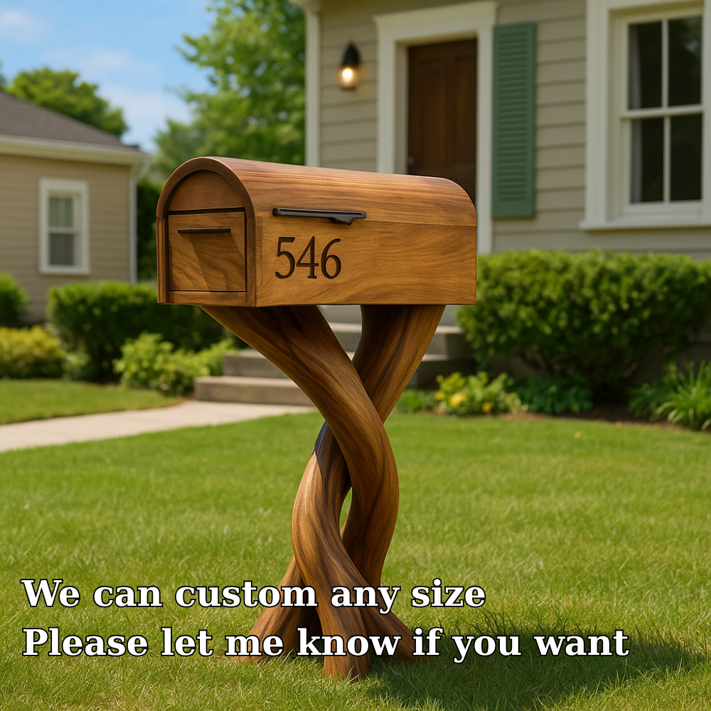 Handcrafted Solid Wood Mailbox with Sculptural Twisted Base – Outdoor Decorative Post Box Kitchnce