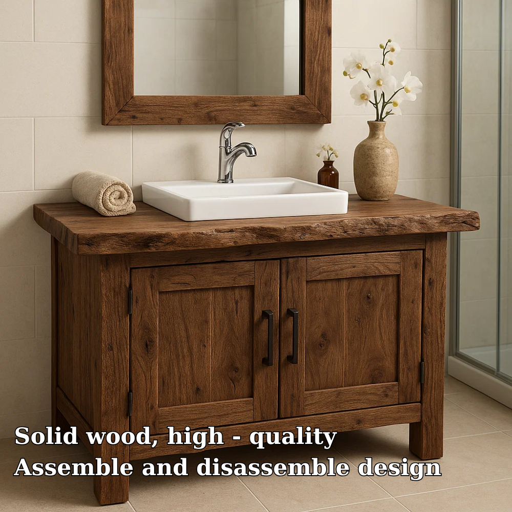 Rustic Wooden Bathroom Vanity with Square Sink and Storage Cabinets Kitchnce