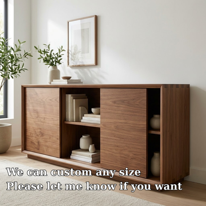 Walnut Console Cabinet with Sliding Doors – Modern Wood Storage Sideboard