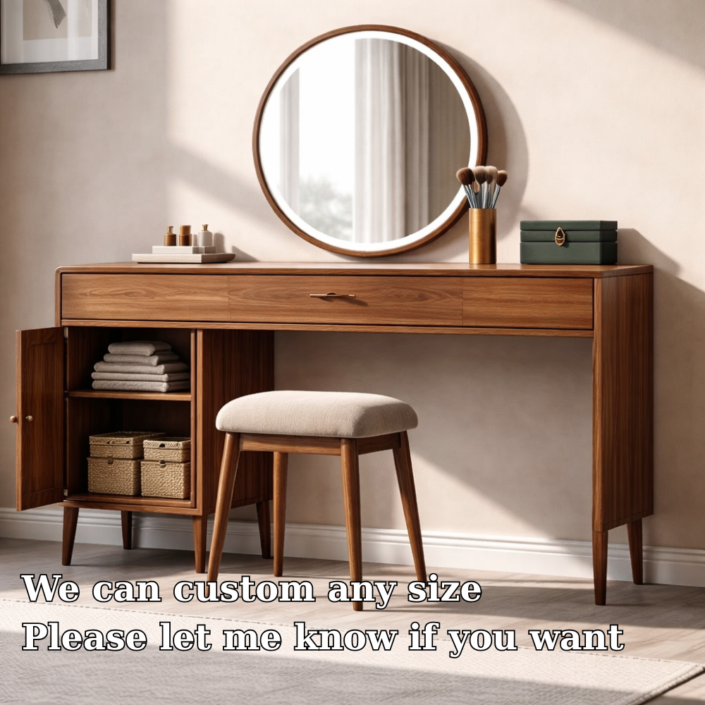 Sleek Solid Wood Makeup Vanity with Spacious Storage – Modern Design