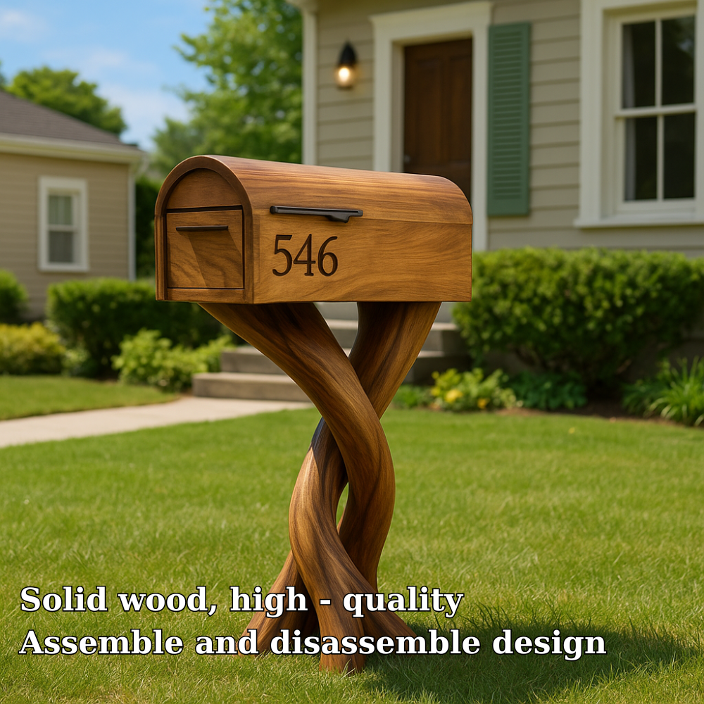 Handcrafted Solid Wood Mailbox with Sculptural Twisted Base – Outdoor Decorative Post Box Kitchnce