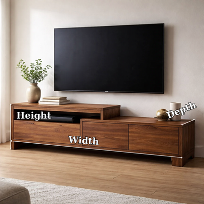 Solid Wood TV Console with Storage Cabinets and Media Shelf