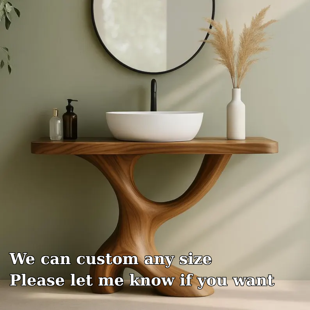 Handcrafted Solid Wood Bathroom Vanity with Sculptural Curved Base – Modern Organic Design Kitchnce