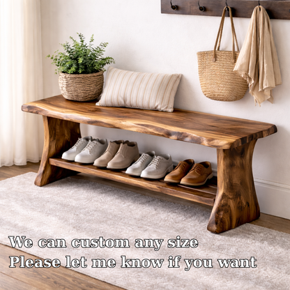 Solid Wood Entryway Bench with Shoe Storage | Rustic Bench for Hallway Kitchnce
