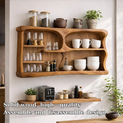 Solid Wood Kitchen Cabinet Shelf – Modern Open Wall Storage with Curved Design Kitchnce