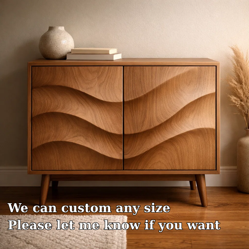 Wave-Design Solid Wood Console Cabinet - Mid-Century Modern Storage
