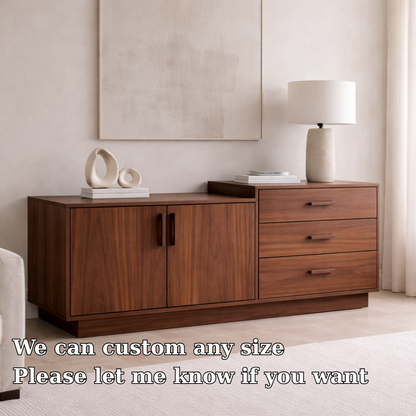 Solid Wood Sideboard Cabinet with 3 Drawers and Double Door Storage