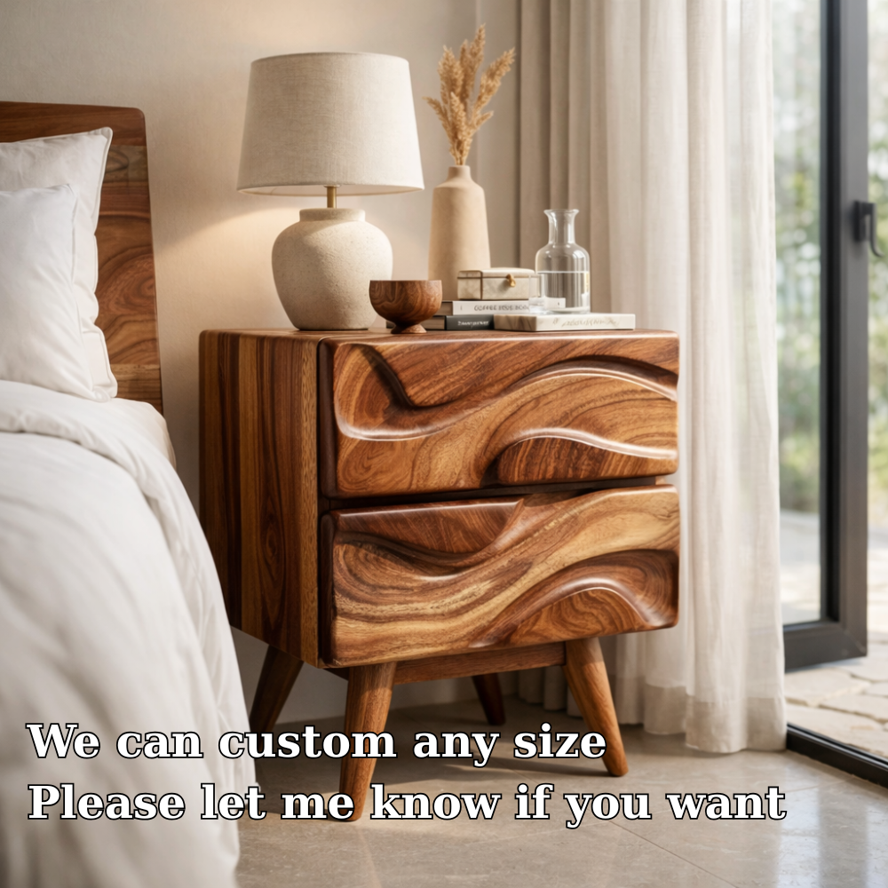 Solid Wood Nightstand with Open Shelf & Drawer – Minimalist Modern Bedside Table