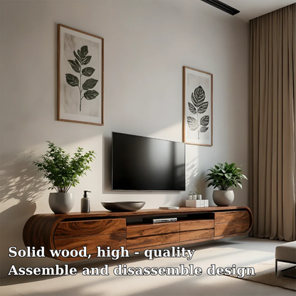 Solid Wood Floating TV Stand Modern Walnut Wall Mounted Media Console