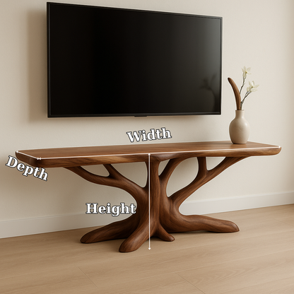 Handcrafted Solid Wood TV Stand – Modern Organic Design with Tree Branch Inspired Base Kitchnce