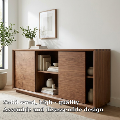 Walnut Console Cabinet with Sliding Doors – Modern Wood Storage Sideboard
