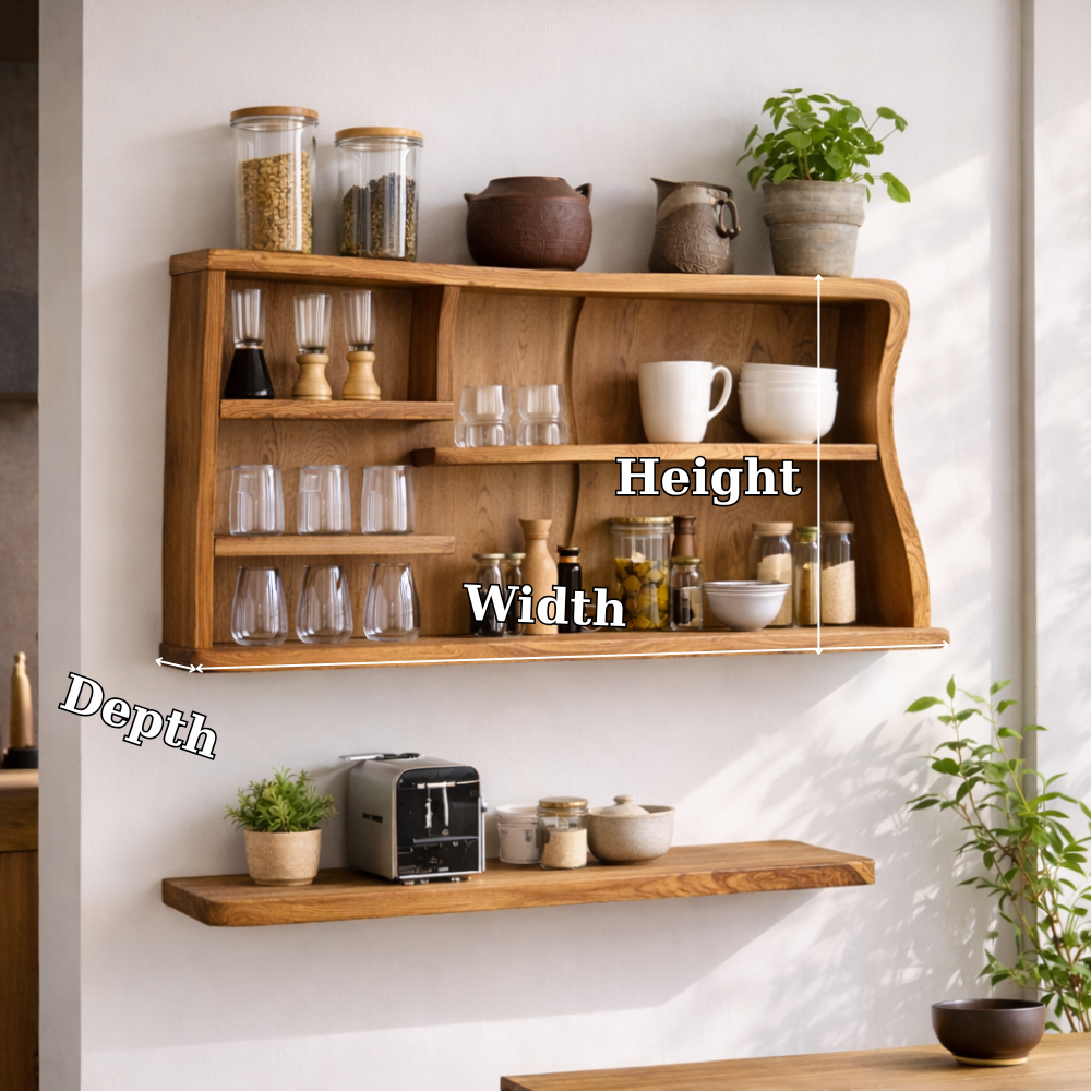Solid Wood Kitchen Cabinet Shelf – Modern Wall Mounted Open Storage Rack