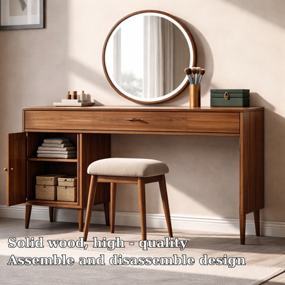 Sleek Solid Wood Makeup Vanity with Spacious Storage – Modern Design