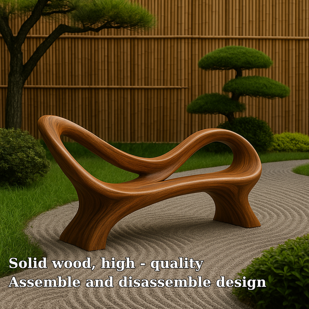 Handcrafted Solid Wood Bench with Backrest – Modern Sculptural Organic Art Furniture Kitchnce
