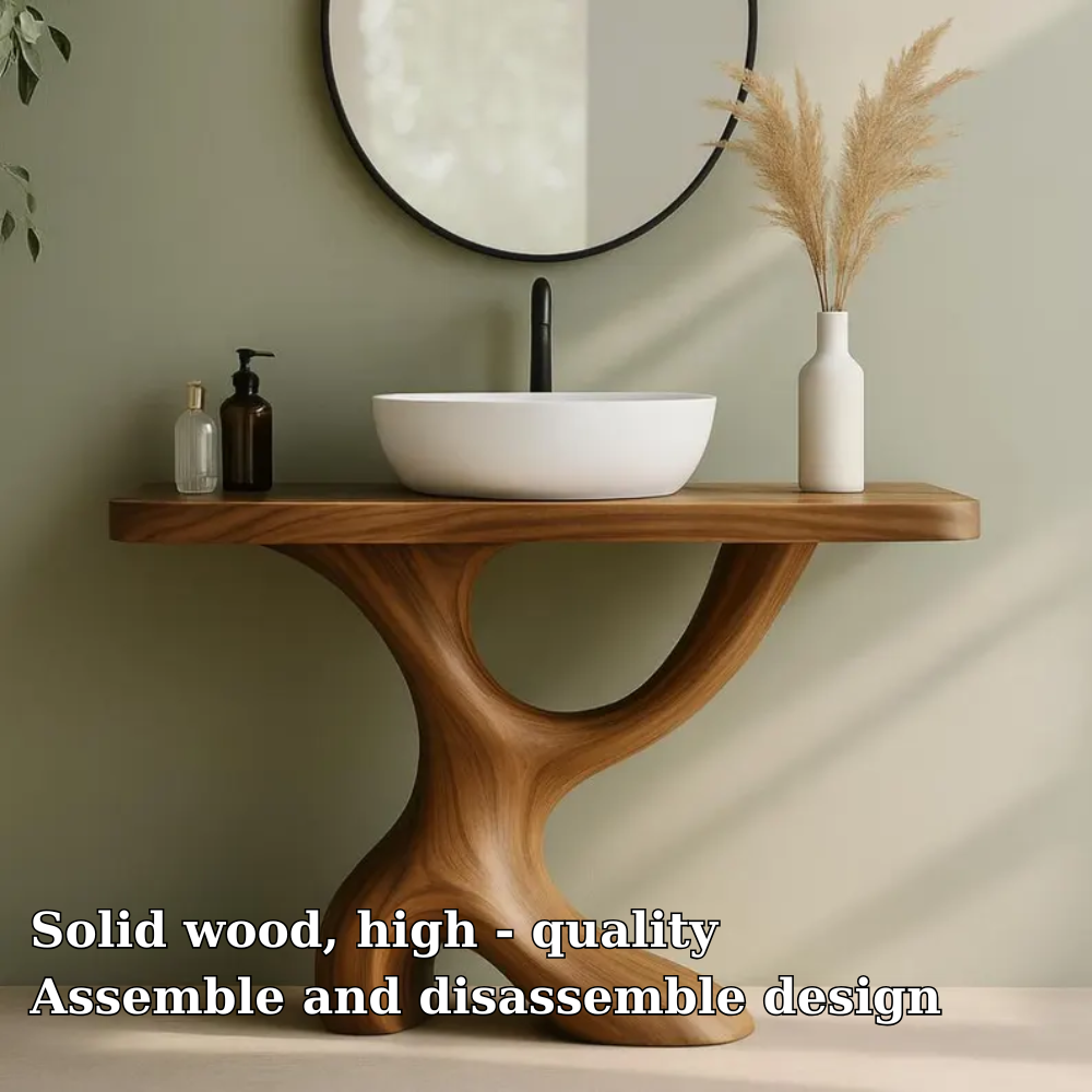 Handcrafted Solid Wood Bathroom Vanity with Sculptural Curved Base – Modern Organic Design Kitchnce