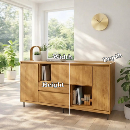 Modern Sideboard Cabinet with Drawers and Open Storage