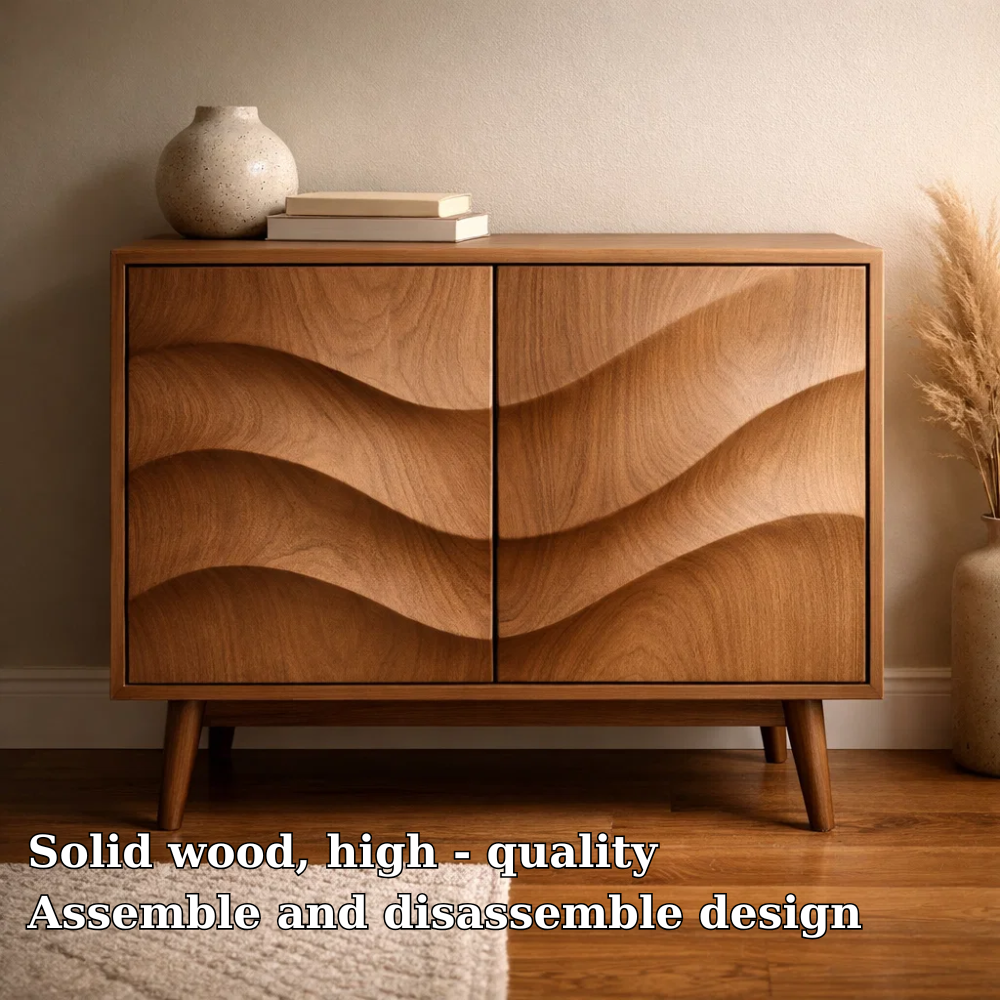 Wave-Design Solid Wood Console Cabinet - Mid-Century Modern Storage