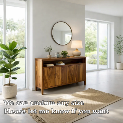Solid Wood Sideboard Console with Cabinet Doors & Shelf, Modern Storage Cabinet