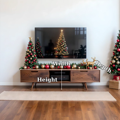 Solid Wood TV Stand Mid Century Walnut Media Console with Storage Cabinet