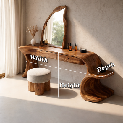 Handcrafted Solid Wood Makeup Vanity with Organic Design and Storage