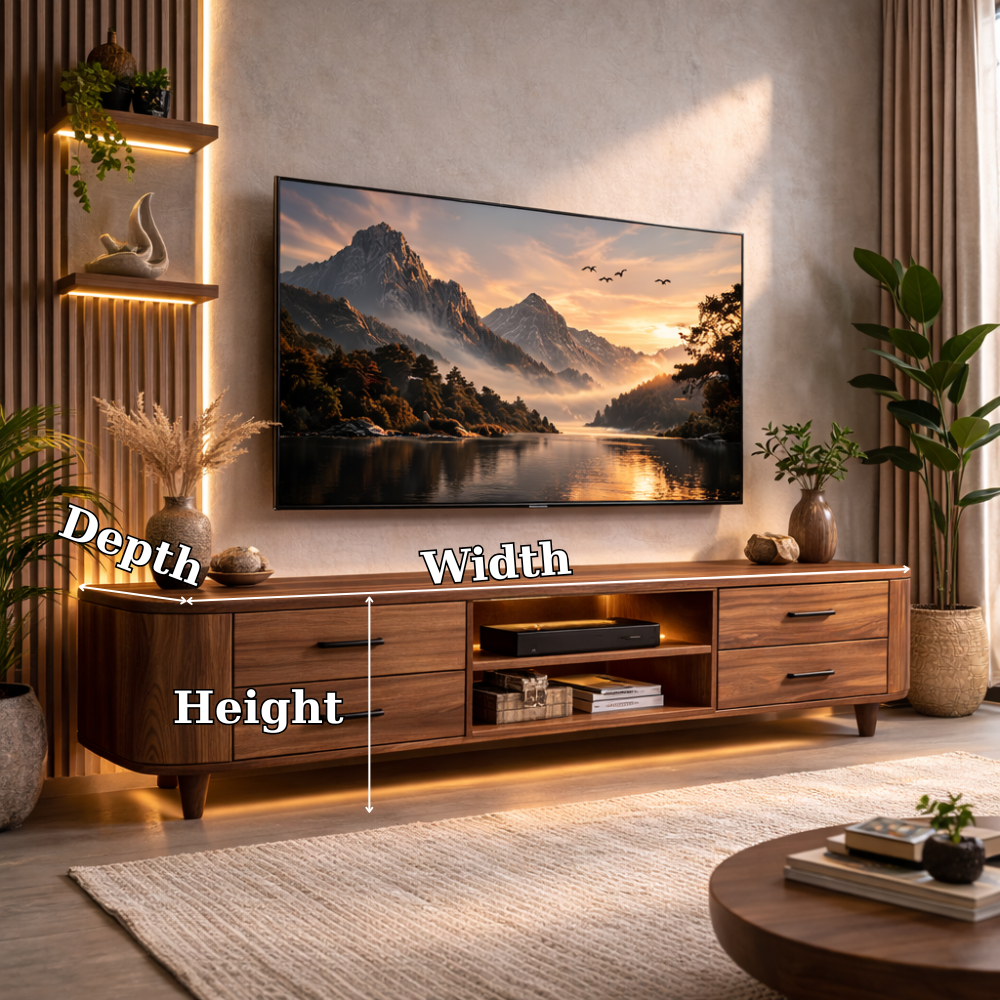 Mid Century Solid Wood TV Stand with Drawers and Open Shelf – Modern Media Console Kitchnce