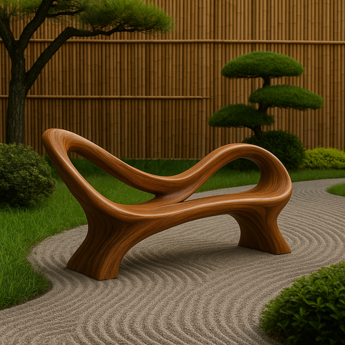 Handcrafted Solid Wood Bench with Backrest – Modern Sculptural Organic Art Furniture Kitchnce