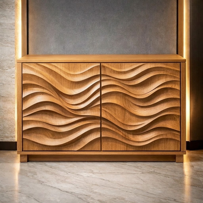 Wave-Pattern Solid Wood Console Cabinet - Modern Home Storage