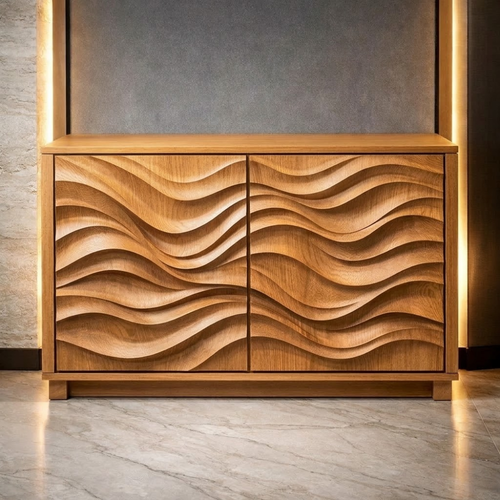 Wave-Pattern Solid Wood Console Cabinet - Modern Home Storage