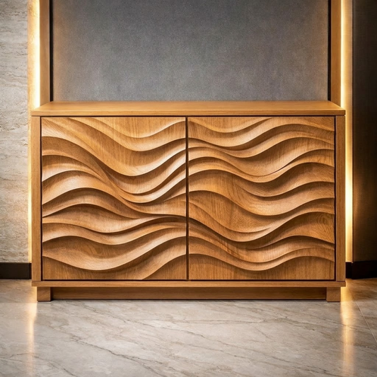 Wave-Pattern Solid Wood Console Cabinet - Modern Home Storage
