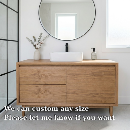 Solid Wood Bathroom Vanity with Drawers & Cabinet – Clean Minimal Design