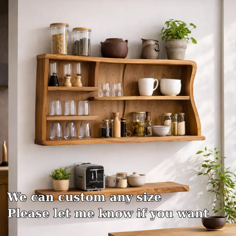 Solid Wood Kitchen Cabinet Shelf – Modern Wall Mounted Open Storage Rack Kitchnce