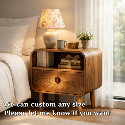 Solid Wood Nightstand with Cabinet Doors & Open Shelf – Modern Bedside Table