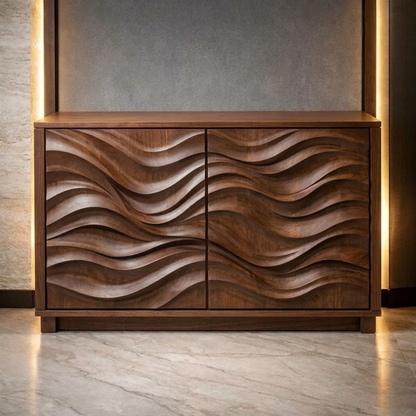 Wave-Pattern Solid Wood Console Cabinet - Modern Home Storage