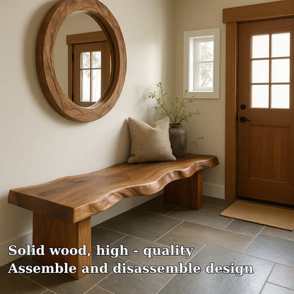 Handcrafted Solid Wood Bench – Live Edge Walnut Entryway Bench with Organic Wave Design Kitchnce