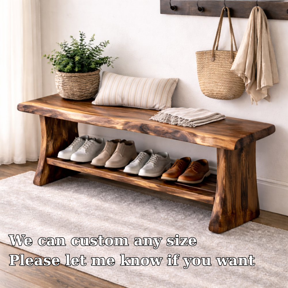 Solid Wood Entryway Bench with Shoe Storage | Rustic Hallway Seating Kitchnce