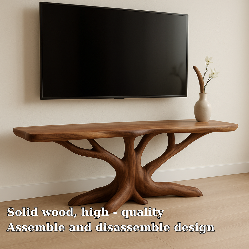 Handcrafted Solid Wood TV Stand – Modern Organic Design with Tree Branch Inspired Base Kitchnce