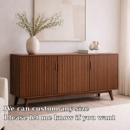 Solid Wood Fluted Console Cabinet with Doors – Modern Storage Sideboard