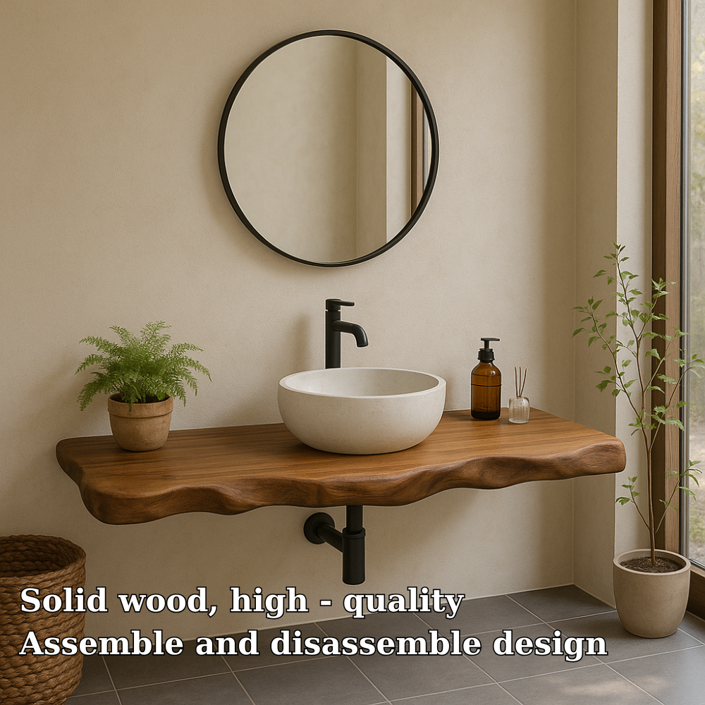 Live Edge Solid Wood Floating Bathroom Vanity – Wall Mounted Rustic Vanity Top