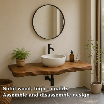 Live Edge Solid Wood Floating Bathroom Vanity – Wall Mounted Rustic Vanity Top