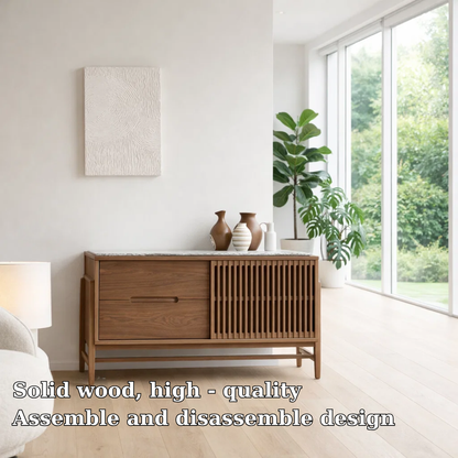 Modern Sideboard Cabinet with Slatted Door and Drawer – Minimal Storage Console