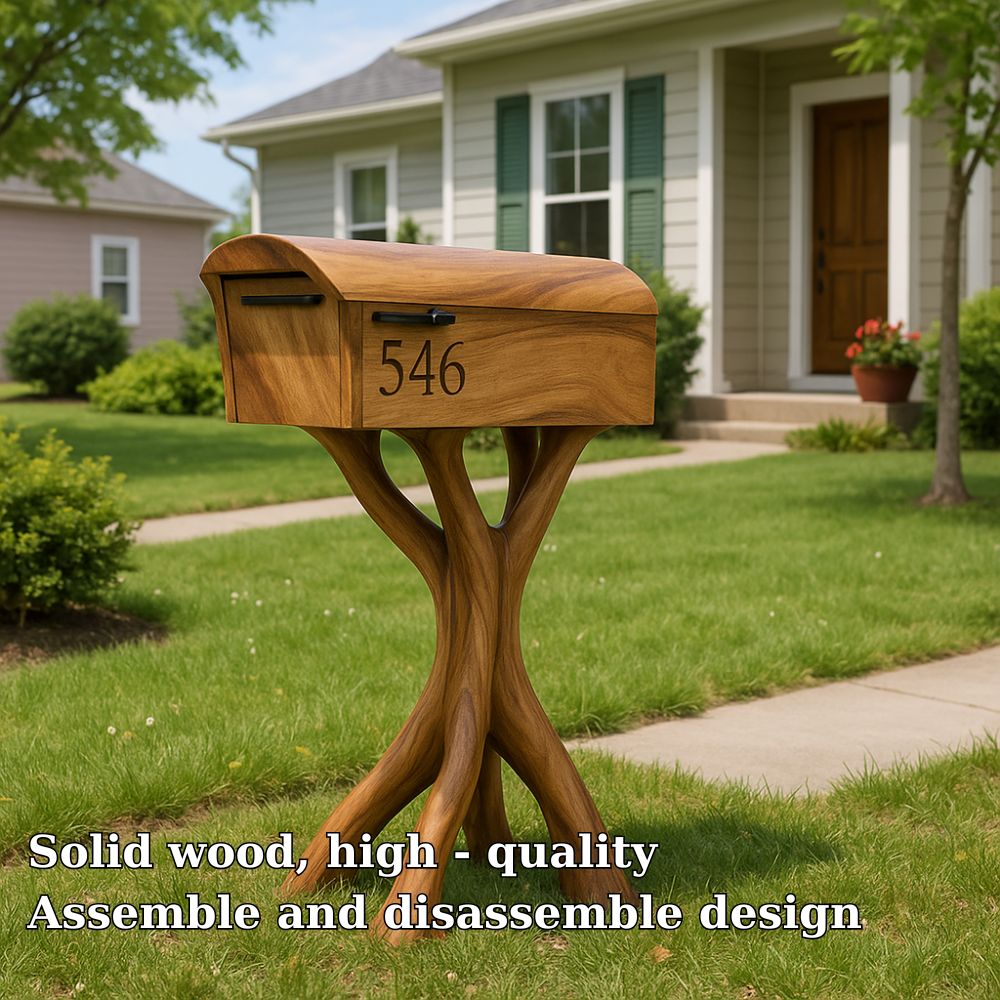 Handcrafted Solid Wood Mailbox with Sculpted Organic Base for Modern Home Exteriors Kitchnce