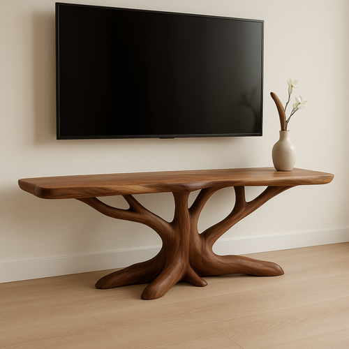 Handcrafted Solid Wood TV Stand – Modern Organic Design with Tree Branch Inspired Base Kitchnce