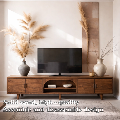 Solid Wood Media Console with Arched Shelf – Modern TV Stand with Storage