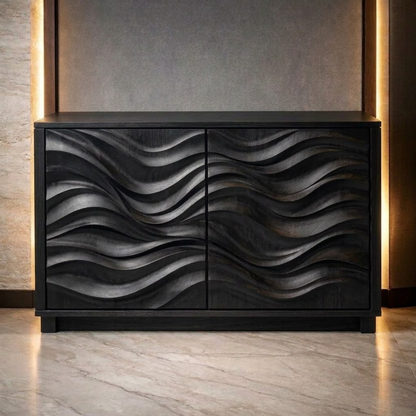 Wave-Pattern Solid Wood Console Cabinet - Modern Home Storage