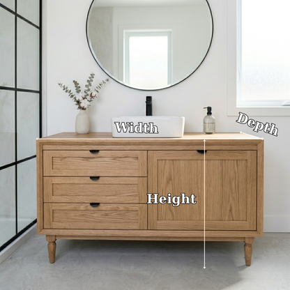 Solid Wood Bathroom Vanity with Drawers & Cabinet – Minimal Modern