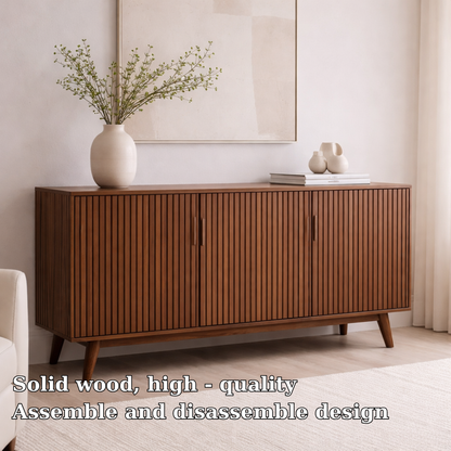 Solid Wood Fluted Console Cabinet with Doors – Modern Storage Sideboard